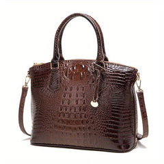 Crocodile Pattern Tote Bag Double Handle Purse Zipper Handbag