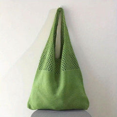Solid Knitted Tote Bag Foldable Shoulder Bag Casual Shopping Bag