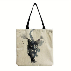 Cat Pattern Canvas Tote Bag Durable Lightweight Shoulder Bag