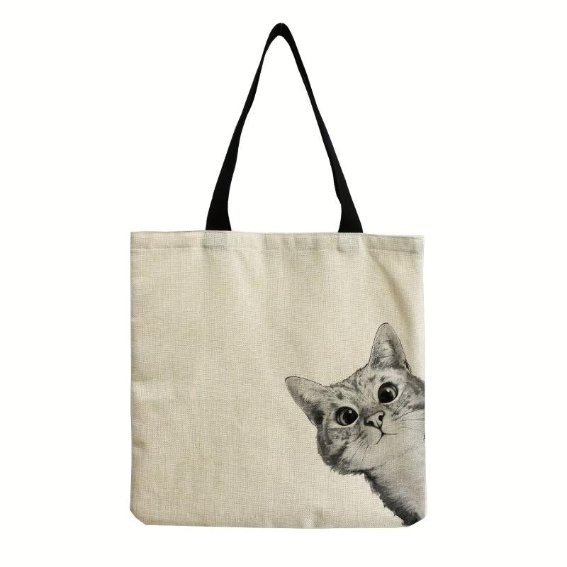 Cat Pattern Canvas Tote Bag Durable Lightweight Shoulder Bag