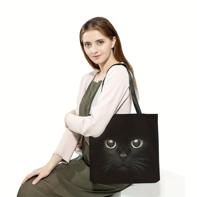 Cat Pattern Canvas Tote Bag Durable Lightweight Shoulder Bag