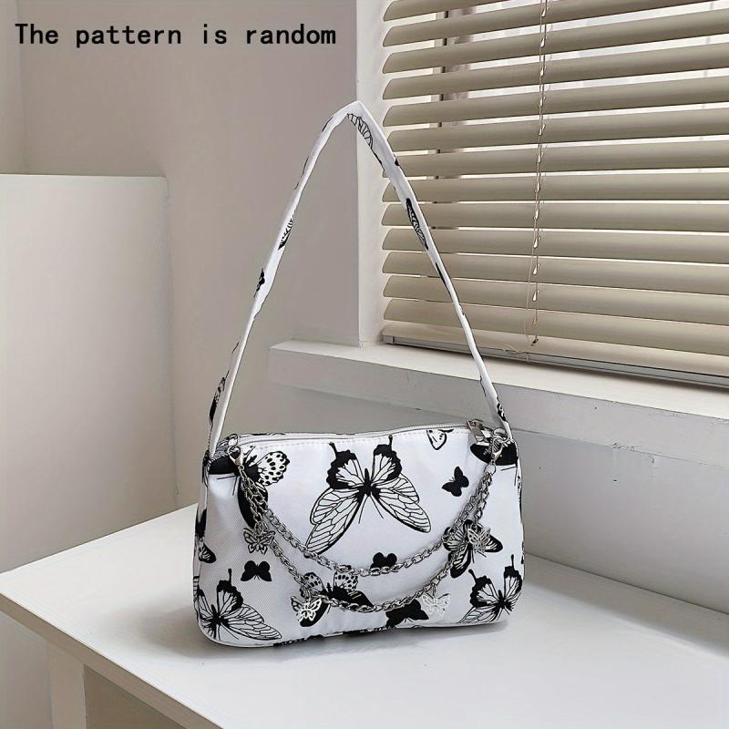 Stylish Butterfly Pattern Underarm Bag with Chain Decor