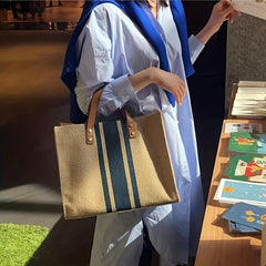 Summer Beach Striped Tote Bag Large Capacity Canvas Handbag