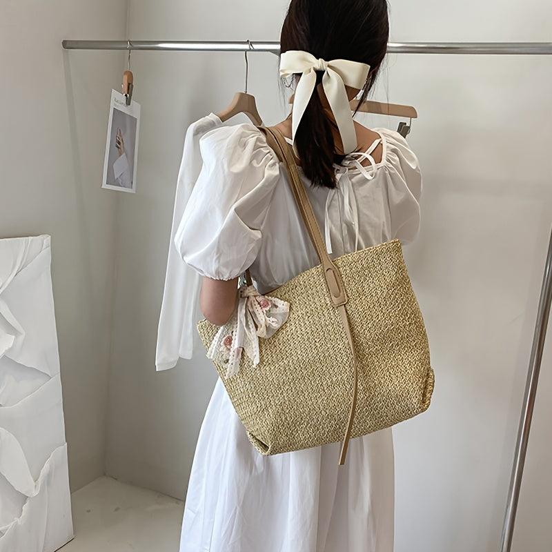 Large Capacity Woven Tote Bag Shoulder Bag for Beach