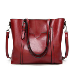Faux Leather Patch Pocket Tote Bag Zipper Closure Handbag