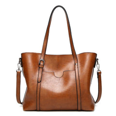 Faux Leather Patch Pocket Tote Bag Zipper Closure Handbag