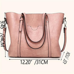 Faux Leather Patch Pocket Tote Bag Zipper Closure Handbag