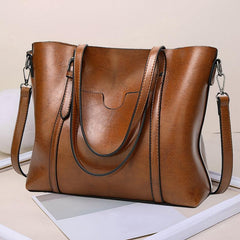 Faux Leather Patch Pocket Tote Bag Zipper Closure Handbag
