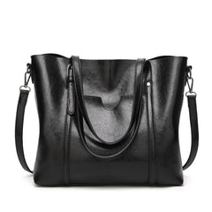 Faux Leather Patch Pocket Tote Bag Zipper Closure Handbag