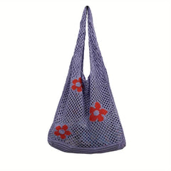 Mesh Knitted Flower Hobo Bag Beach Tote Women's Shoulder Bag