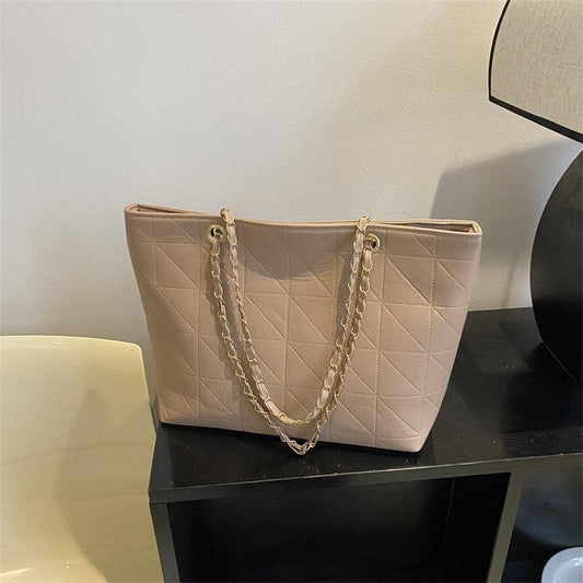 Quilted Detail Tote Bag Large Capacity Shoulder Bag Minimalist