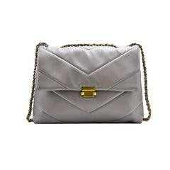 Chevron Quilted Chain Tote Bag Buckle Decor Shoulder Bag