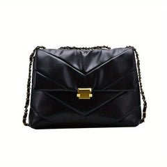 Chevron Quilted Chain Tote Bag Buckle Decor Shoulder Bag