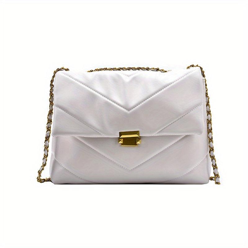 Chevron Quilted Chain Tote Bag Buckle Decor Shoulder Bag