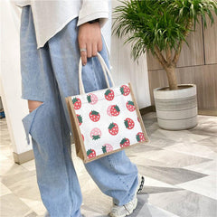 Canvas Tote Bag Durable Zipper Shoulder Bag Casual Commuter Bag