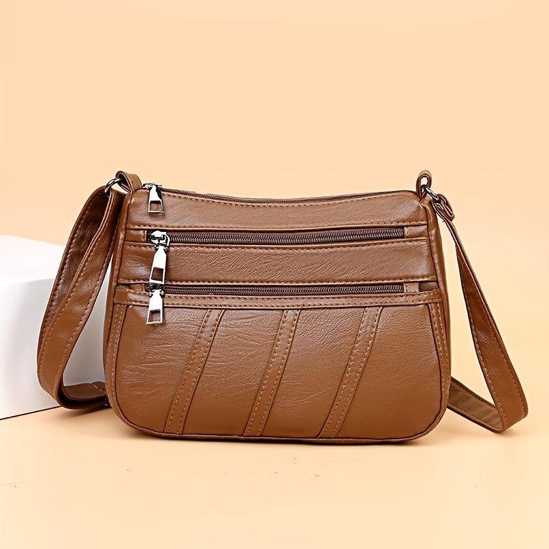Vintage Crossbody Bag Women's PU Leather Zipper Purse