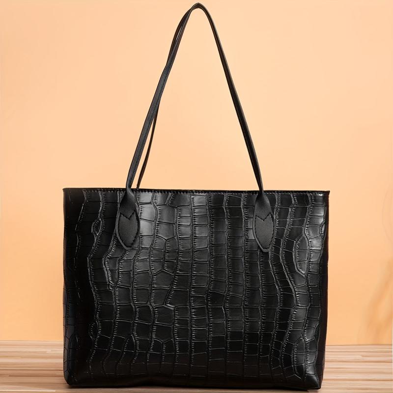 Large Capacity Crocodile Embossed Tote Bag for Women