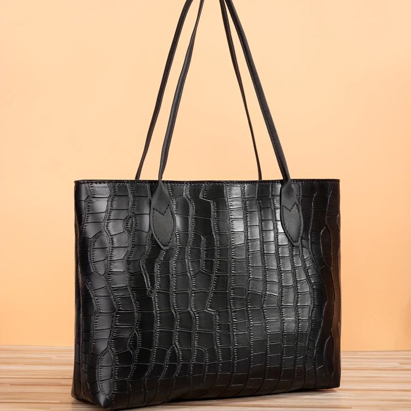 Large Capacity Crocodile Embossed Tote Bag for Women