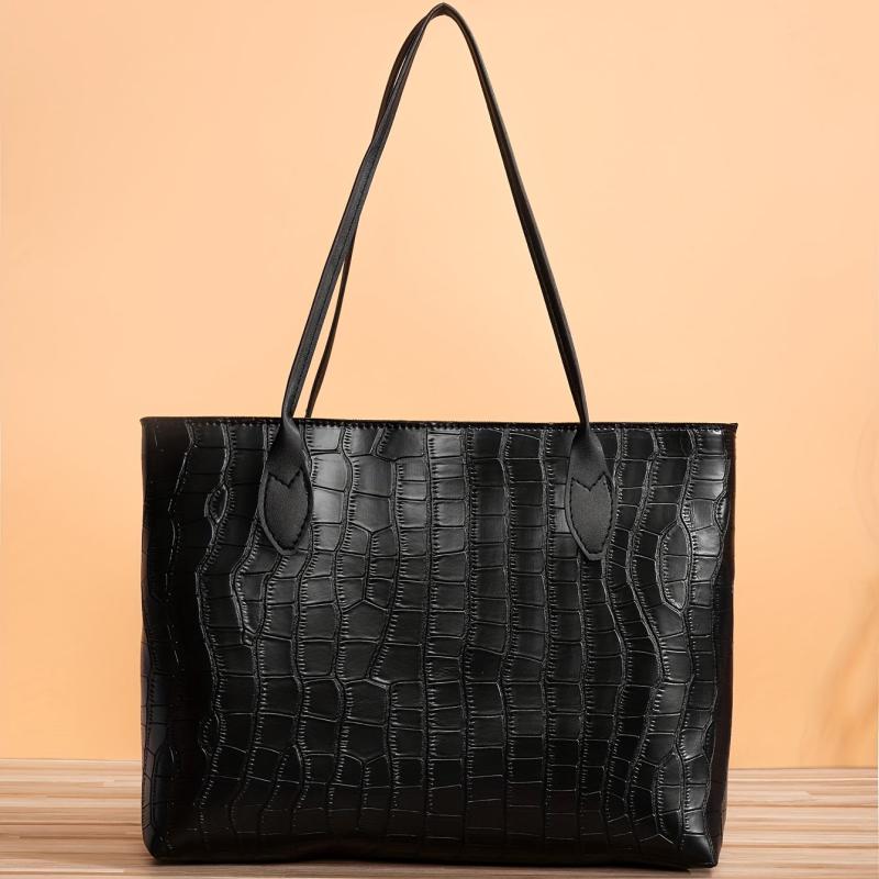 Large Capacity Crocodile Embossed Tote Bag for Women