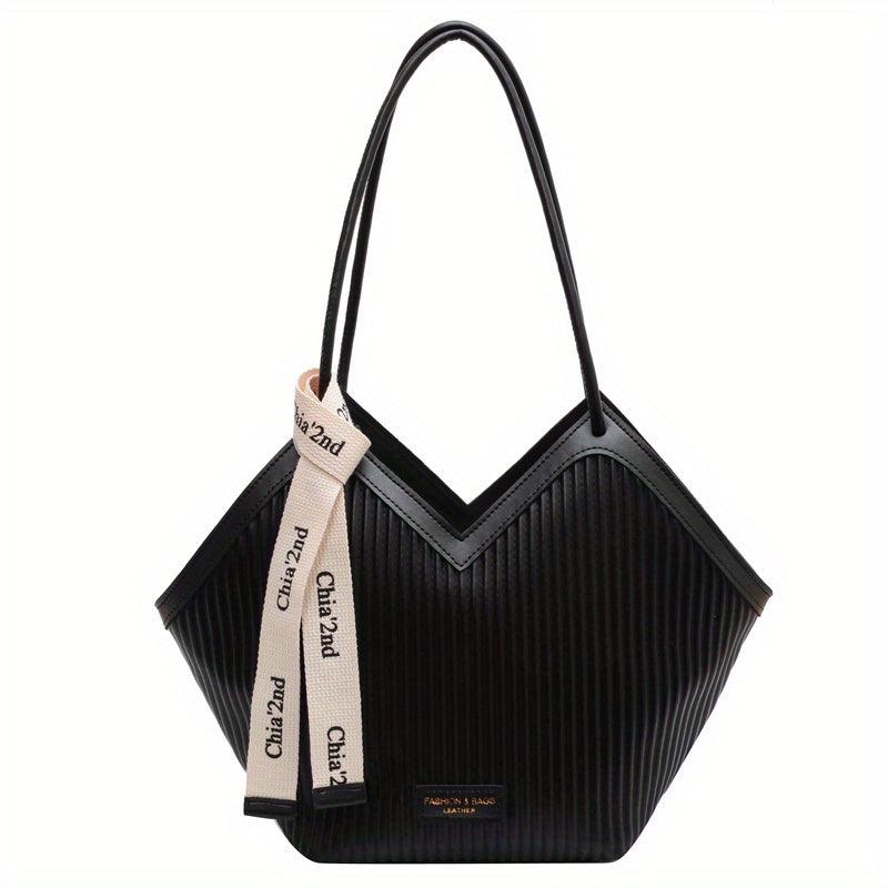 Ruched Tote Bag Large Capacity Shoulder Bag PU Leather Handbag