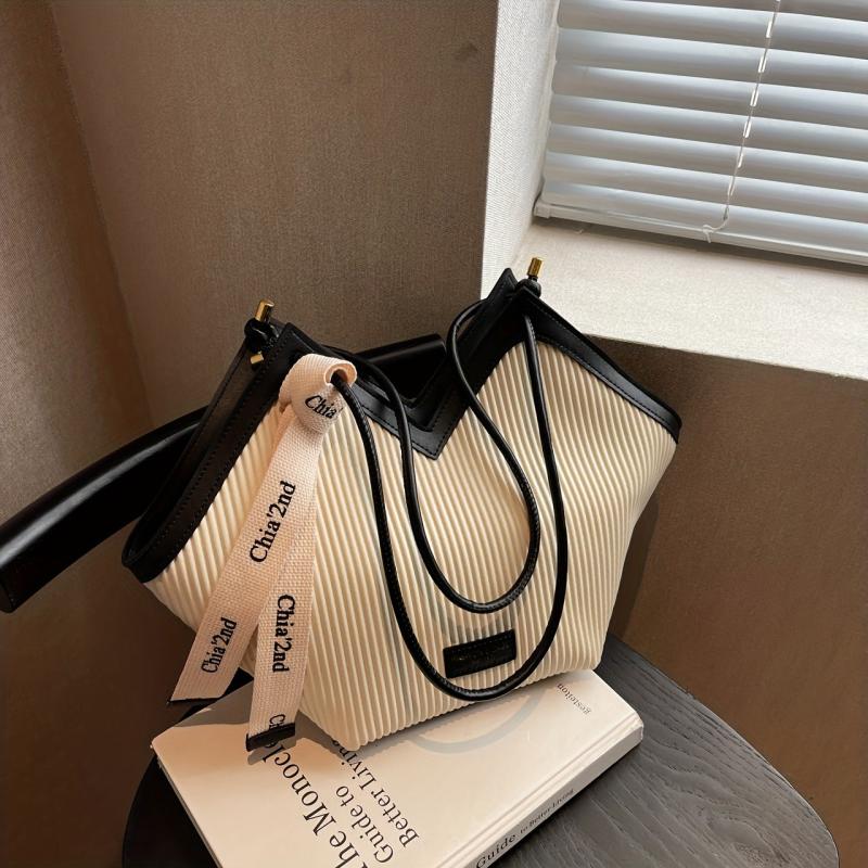 Ruched Tote Bag Large Capacity Shoulder Bag PU Leather Handbag
