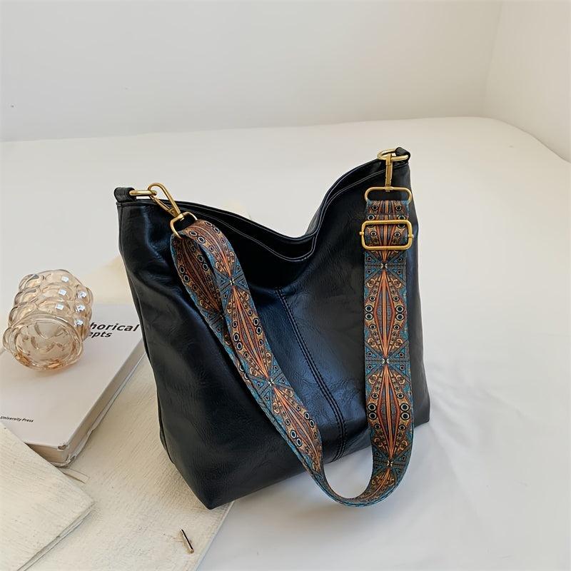 Large Tote Bag Faux Leather Shoulder Bag With Wide Strap Zipper Bag