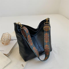 Large Tote Bag Faux Leather Shoulder Bag With Wide Strap Zipper Bag