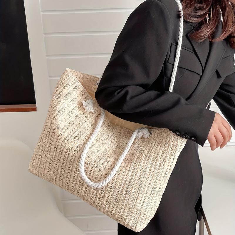 Large Capacity Straw Tote Bag Minimalist Handbag