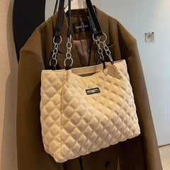 Women's Quilted Shoulder Bag Large Capacity Tote Bag for Commuting