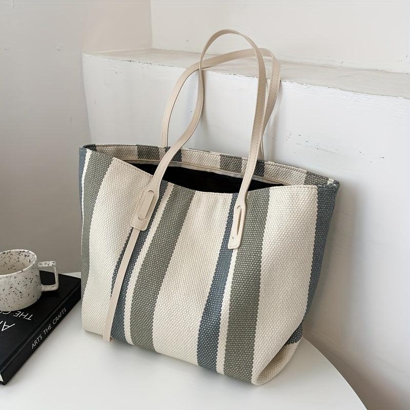Striped Tote Bag Large Capacity for Work & School
