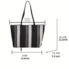 Striped Tote Bag Large Capacity for Work & School