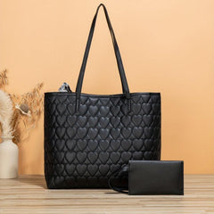 Heart Quilted Tote Bag Scarf Decor Shoulder Bag Women's Casual Handbag