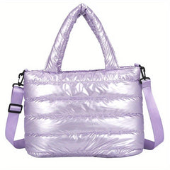 Quilted Tote Bag with Zipper Large Capacity Shoulder Handbag