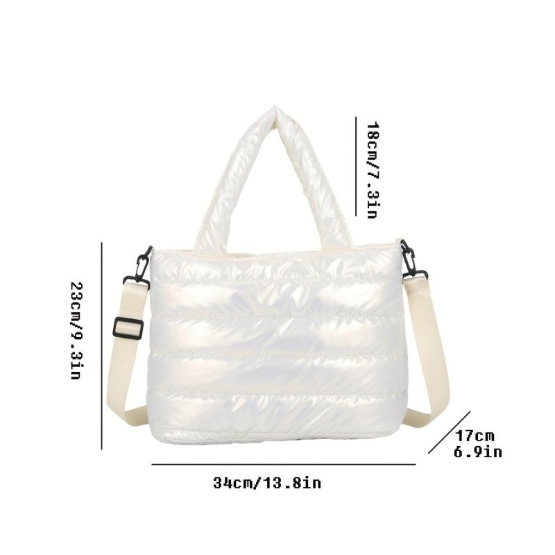 Quilted Tote Bag with Zipper Large Capacity Shoulder Handbag