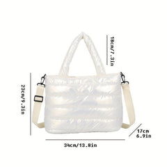 Quilted Tote Bag with Zipper Large Capacity Shoulder Handbag