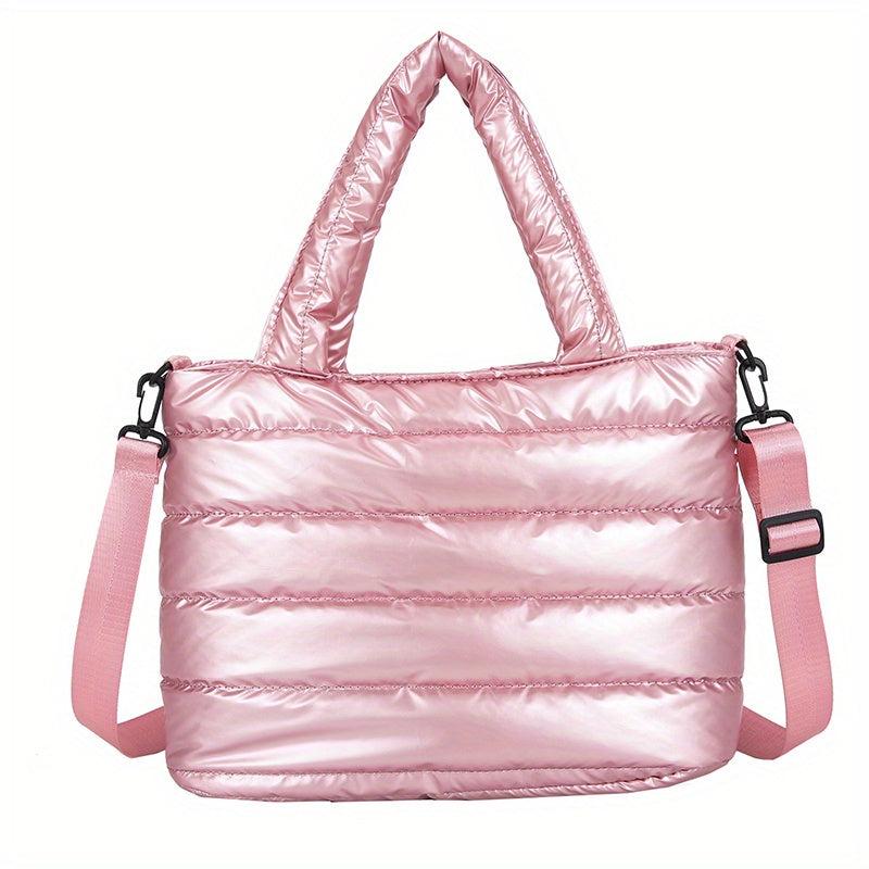 Quilted Tote Bag with Zipper Large Capacity Shoulder Handbag