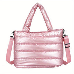 Quilted Tote Bag with Zipper Large Capacity Shoulder Handbag