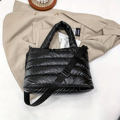 Quilted Tote Bag with Zipper Large Capacity Shoulder Handbag