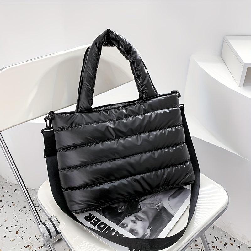Quilted Tote Bag with Zipper Large Capacity Shoulder Handbag