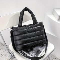 Quilted Tote Bag with Zipper Large Capacity Shoulder Handbag