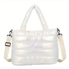 Quilted Tote Bag with Zipper Large Capacity Shoulder Handbag