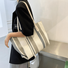 Striped Tote Bag Canvas Shoulder Handbag Large Capacity