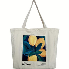 Vintage Flowers Print Canvas Bag Lightweight Shoulder Bag