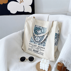 Vintage Flowers Print Canvas Bag Lightweight Shoulder Bag