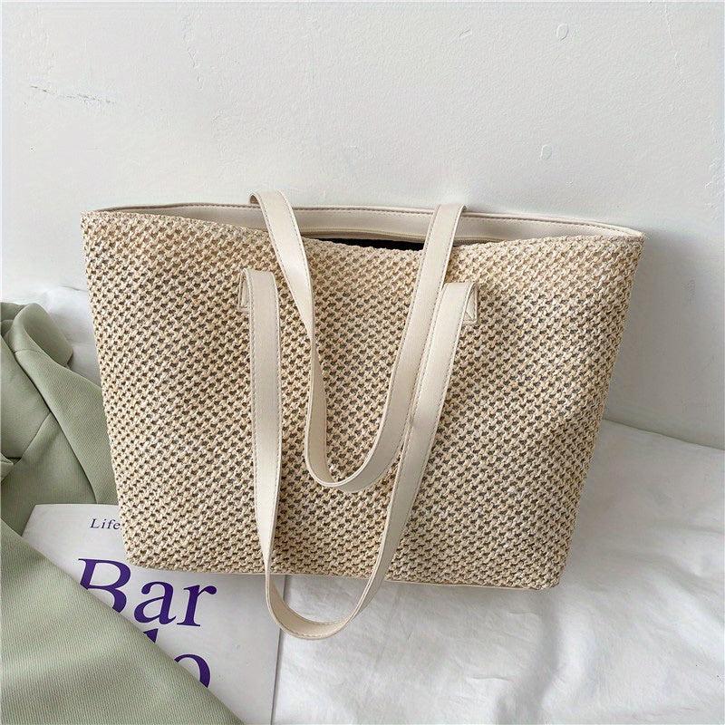 Boho Style Straw Woven Beach Bag Large Capacity Tote Shoulder Bag