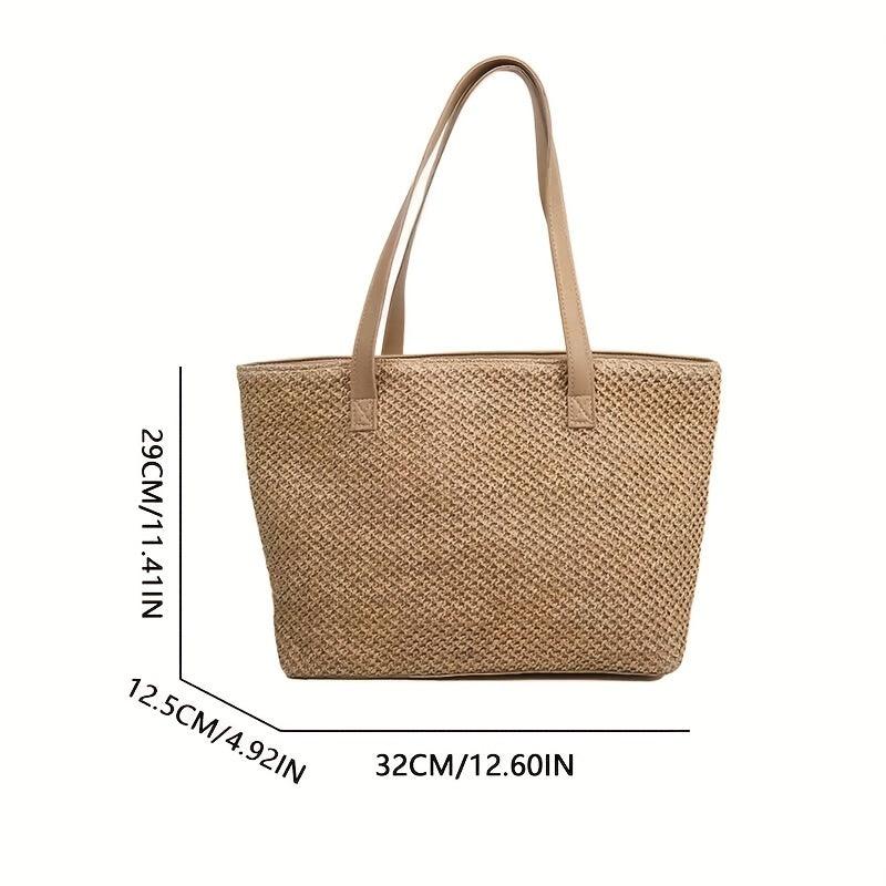 Boho Style Straw Woven Beach Bag Large Capacity Tote Shoulder Bag