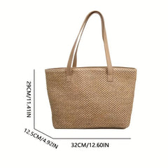 Boho Style Straw Woven Beach Bag Large Capacity Tote Shoulder Bag