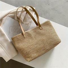 Boho Style Straw Woven Beach Bag Large Capacity Tote Shoulder Bag