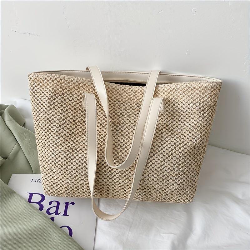 Boho Style Straw Woven Beach Bag Large Capacity Tote Shoulder Bag