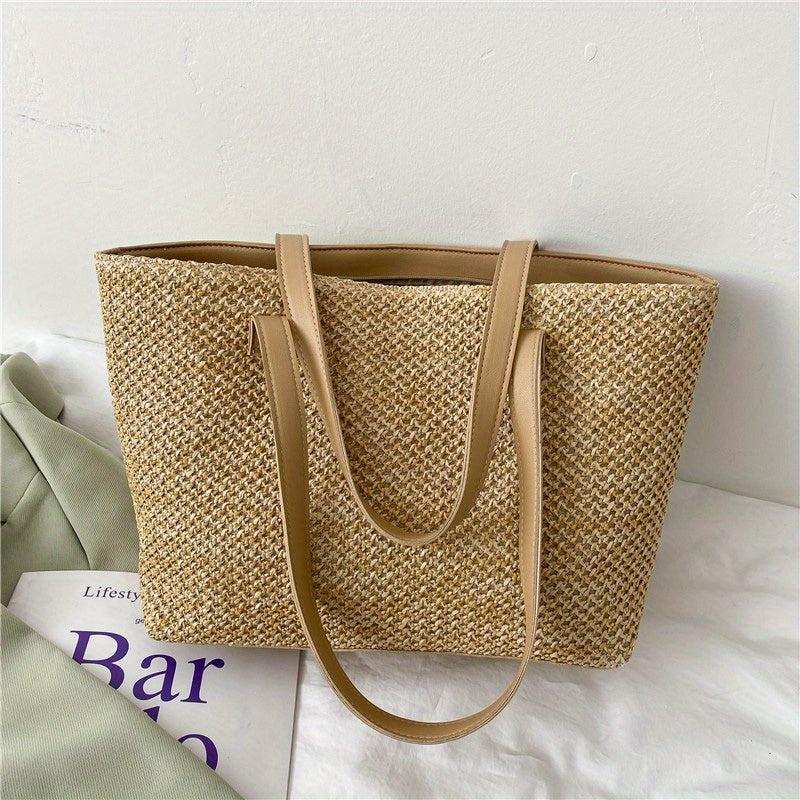 Boho Style Straw Woven Beach Bag Large Capacity Tote Shoulder Bag